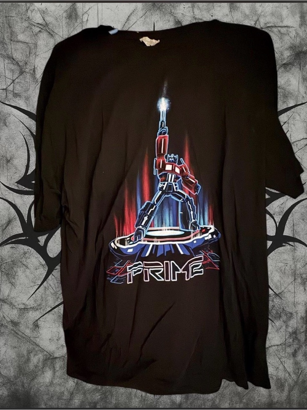 Black Short-Sleeve Tee with Red & Blue Optimus Prime Transformers Graphic Shirt